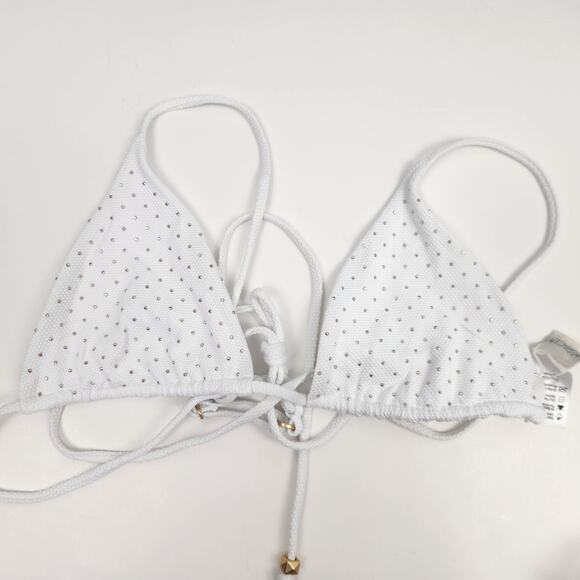 L*Space Kara Studded Bikini Top in White Size Medium Triangle - Picture 2 of 5